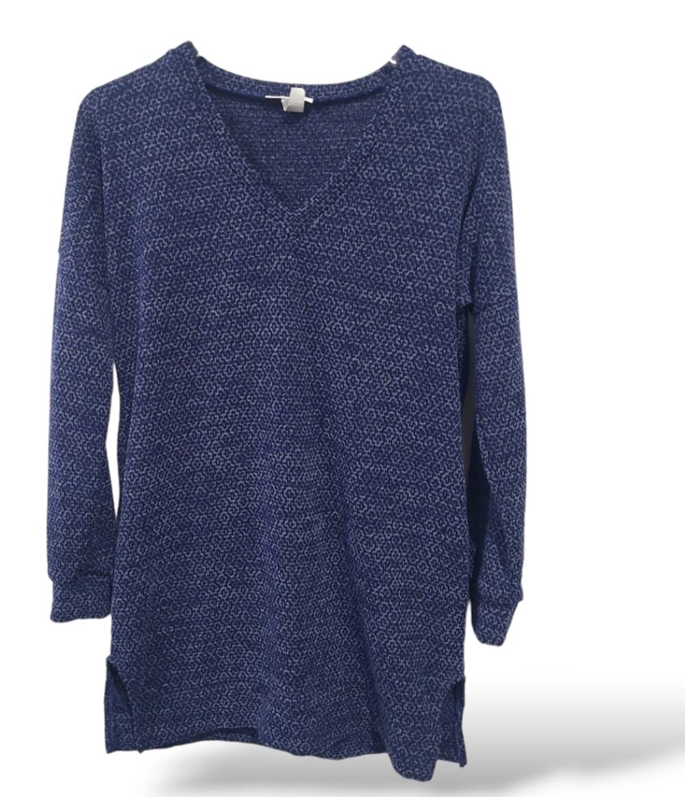 Honey & Lace Women's Large Navy Blue V Neck 3/4 Sleeve Stretchy Top with Pockets
